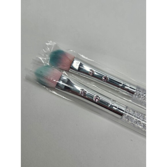 Slmissglam SB68 Eyeshadow Brush Lot Of 2 New Clear Sparkly Handle, Pink Teal - Picture 2 of 5